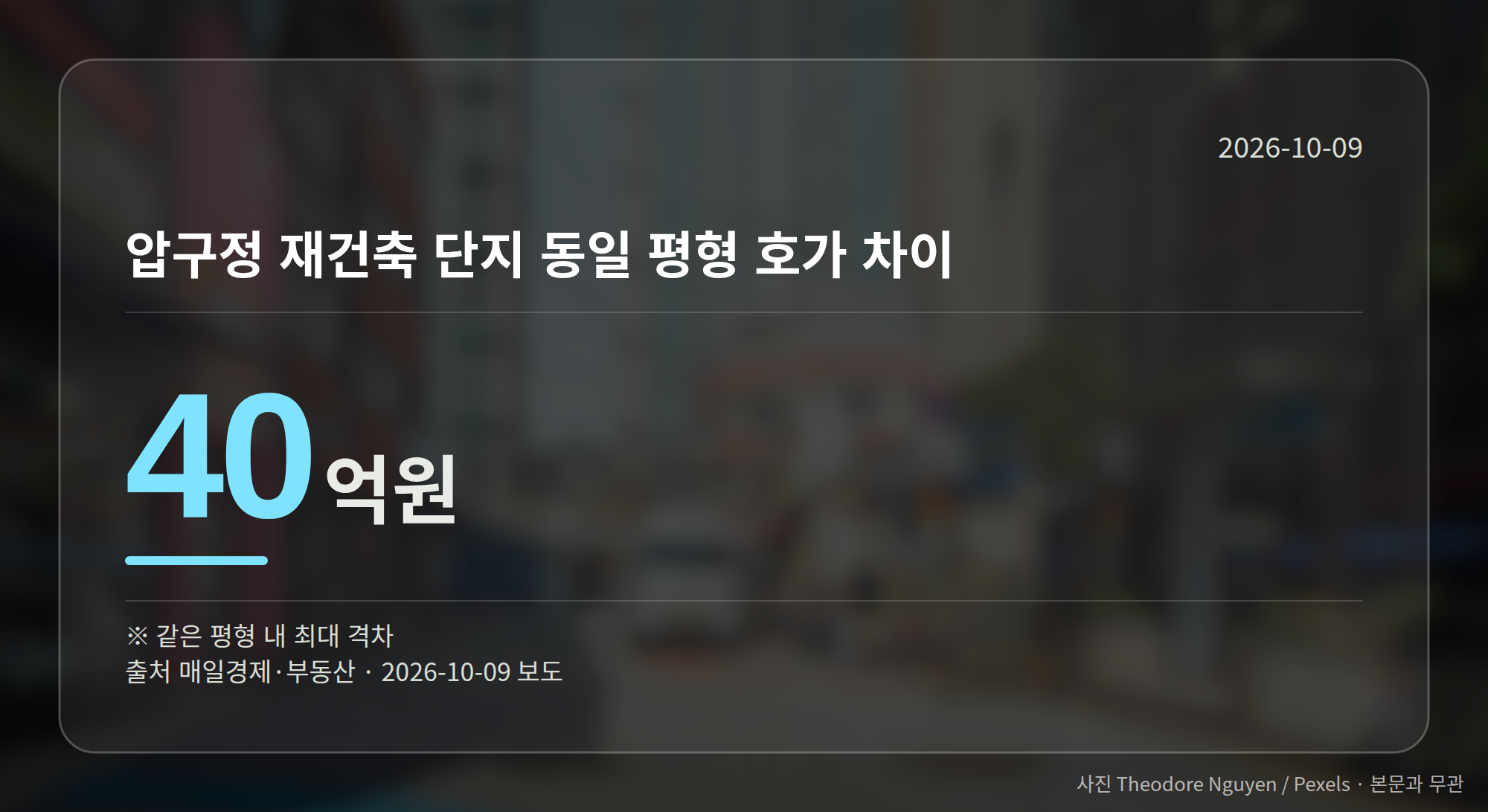 압구정 재건축 단지 동일 평형 호가 차이 40억원을 보여주는 막대 그래픽
