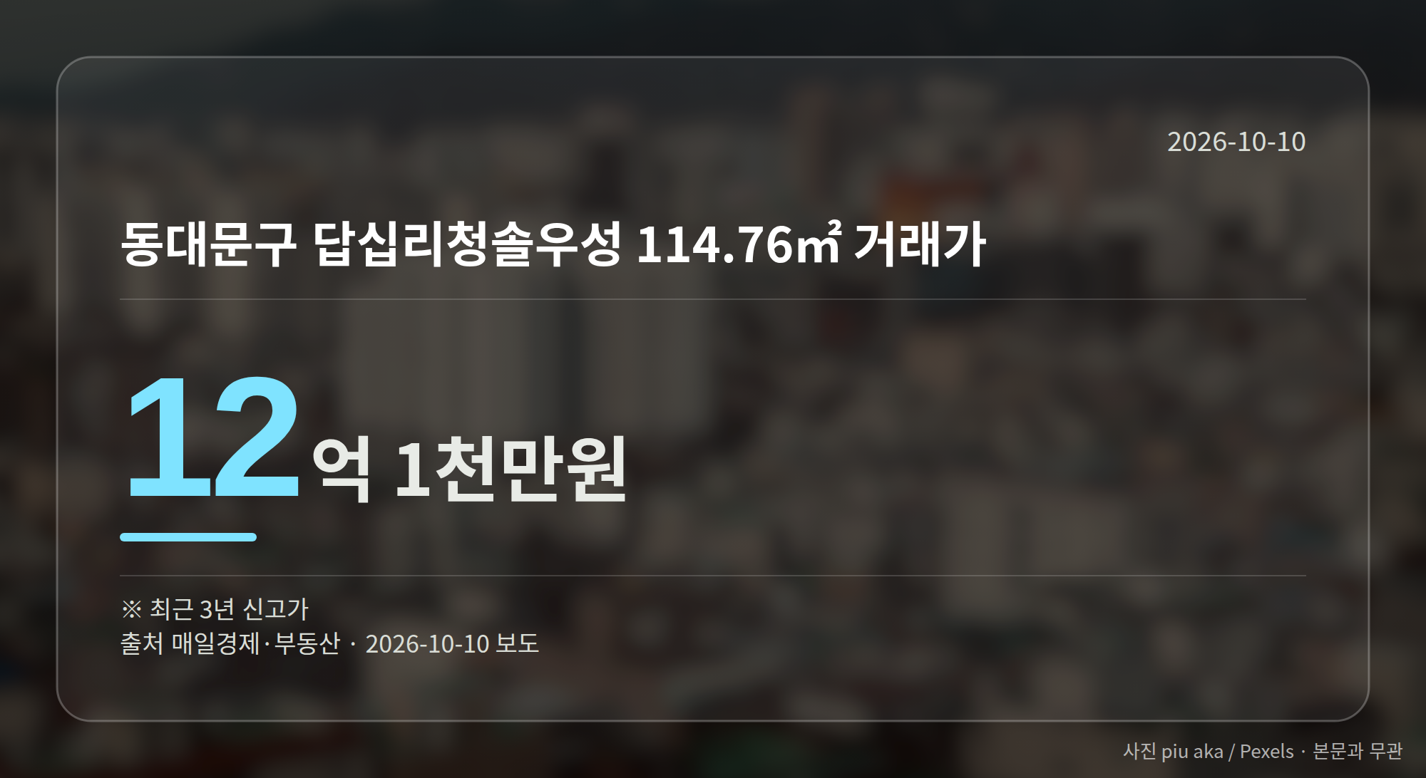 동대문구 답십리청솔우성 114.76㎡ 거래가 12억 1천만원을 보여주는 그래픽