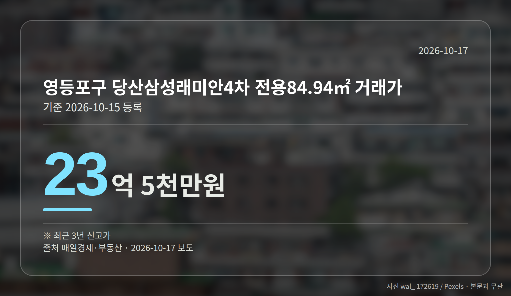 영등포구 당산삼성래미안4차 전용84.94㎡ 거래가를 보여주는 수치 그래픽